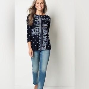 J Jill Embroidered Tunic Navy & Blue Multi Large